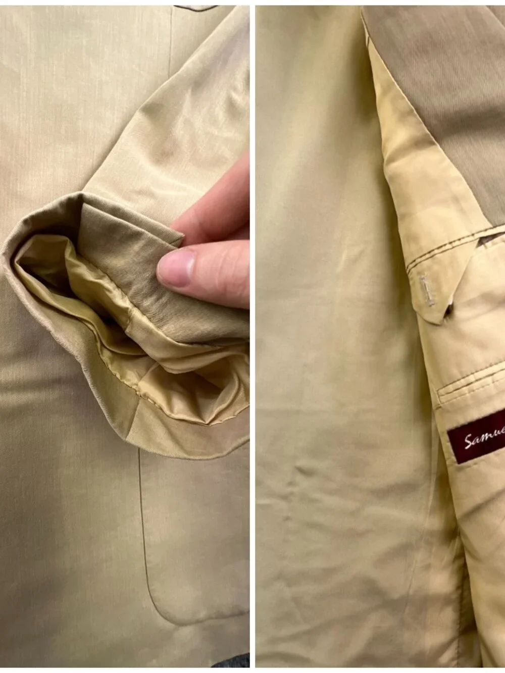 Samuelsohn Blazer Mens Tan 44L Long Wool Cotton Blend Suit Jacket Adult
